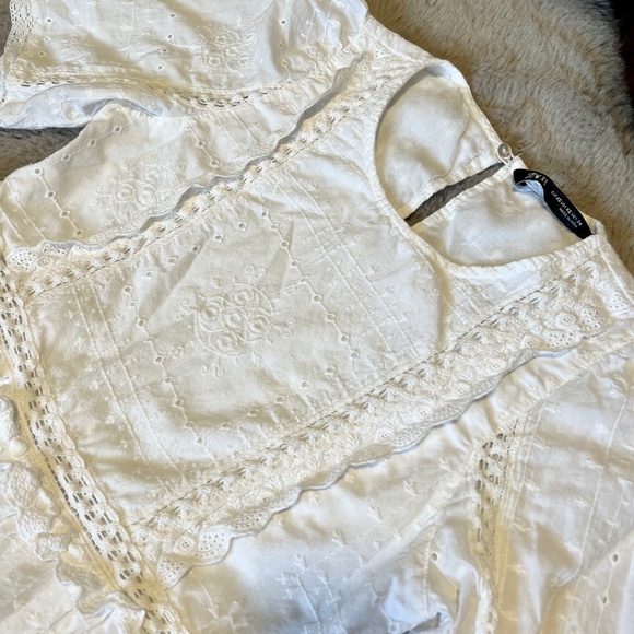 ZARA White Cutwork Embroidery Dress Ruffle Size XS - Picture 4 of 5